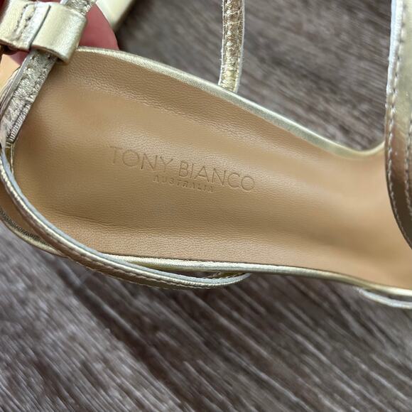 NWT Tony Bianco Gold Nappa Metallic Strappy Heels Size 7.5 Stiletto Sandals NWOB - Picture 7 of 16